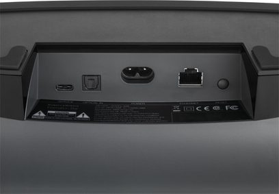 Bowers & Wilkins Formation Bar soundbar, bagside, HDMI-, Ethernet-, strøm- og servicestik samt parringsknapknap