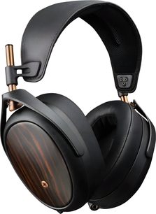 Cuffie hi-fi chiuse Meze Audio Liric, legno scuro, pelle nera, bronzo, design minimalista e di alta gamma