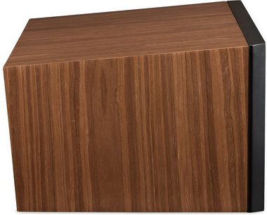 Centrální reproduktor MartinLogan Motion C10 v ořechovém provedení s dřevěnou úpravou a černým bočním panelem, pohled z boku