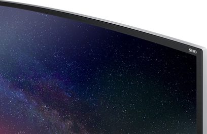 Samsung UE48JS8500 buet fladskærms-TV, der viser en blå og violet stjernenat, set fra siden