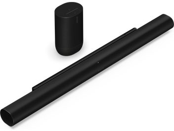 ARC Ultra soundbar og Move 2 højttaler i mat sort, set ovenfra, cylindrisk form, glat overflade, synligt logo