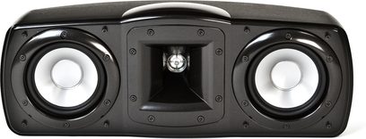 Sort Klipsch Synergy C-10 centerkanal med to runde højttalere og en rektangulær diskanthøjttaler i midten
