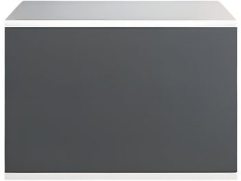 Unnu Classic Series Model 210 dark gray audio-video cabinet with white top and base, front view
