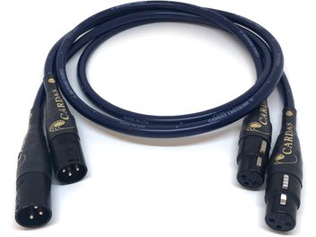 Niebieski kabel audio XLR Cardas Crosslink II z dwoma wtykami XLR męskimi i dwoma XLR żeńskimi