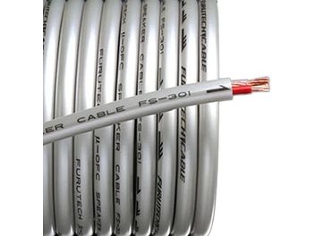 Furutech FS-301 svetlosivý audio kábel, okrúhly plášť, červený stredový vodič, text vytlačený na plášti