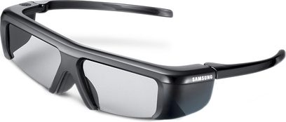 Černé aktivní 3D brýle Samsung SSG-3100GB, široké nožičky, tmavě šedá obdélníková skla, výrazný nosní můstek
