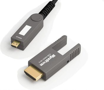 Wyrestorm CAB-HAOC-40-C mørkegrå HDMI-kabel med forgyldte stik, set fra oven og siden