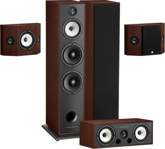 Set di diffusori a colonna in noce con 2 diffusori a colonna, 1 diffusore centrale orizzontale e 2 diffusori da parete rettangolari