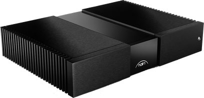 Naim Audio NAP 250 võimendisammas, must, vaade ülalt ja nurga alt, näha on esikülg ja parem külg