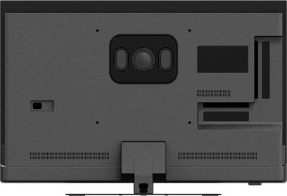 Panasonic TV-42Z90BE6 high-definition television, matte black with a plastic casing, rear view, featuring a central rectangular module with a visible lens, horizontal ventilation grilles, and a centered stand support