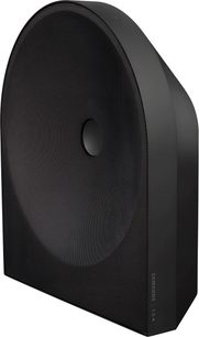 Černý připojený reproduktor Samsung HW-LS50H se zaobleným perforovaným čelním panelem, pohled ze tří čtvrtin