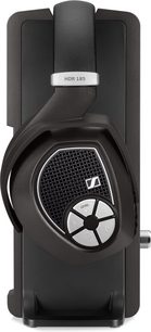 Cuffie hi-fi aperte Sennheiser RS 185 nere, vista frontale, griglia metallica sui padiglioni, archetto imbottito, logo argentato