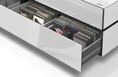 Spectral Brick BR2001-SL audio-/videomøbel, eksploderet visning, åbne skuffer, rum til cd'er/dvd'er og udstyr, hvid