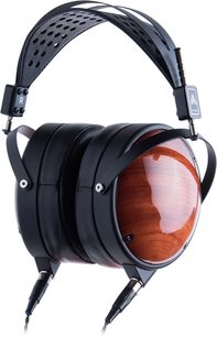 Atviro tipo ausinės „Audeze LCD-XC bubinga", medžio korpusai, juodos odos lankelis, storos ausinių pagalvėlės, laidai, be dėklo