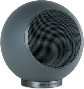 Cassa acustica Elipson Planet L Performance blu opaco, forma sferica, griglia nera circolare, base cilindrica coordinata