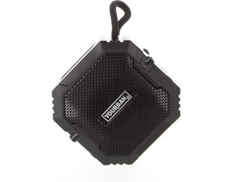 Enceinte bluetooth Yourban Getone 15 noir, forme hexagonale, grille avant texturée, logo Yourban centré, boucle textile