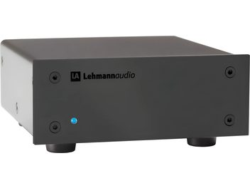 Phono predzosilňovač Lehmann Audio Black Cube SE II, kompaktné obdĺžnikové matné čierne puzdro, biele logo, modrá LED dióda