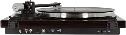Hi-fi pladespiller Enova HIFI Vision 4 USB i mørk valnød, sølvfarvet drejetallerken, sort tonarm, sort front