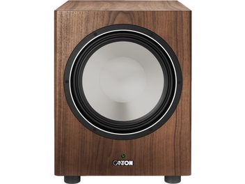 Subwoofer Canton Townus 12 Sub finitura noce, cabinet in legno quadrato con altoparlante frontale grigio bordato di nero