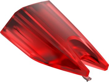 Diamantspids til Ortofon Stylus Concorde Music Red vinylpickup, perspektivisk visning, gennemsigtig rød farve, synlig spids