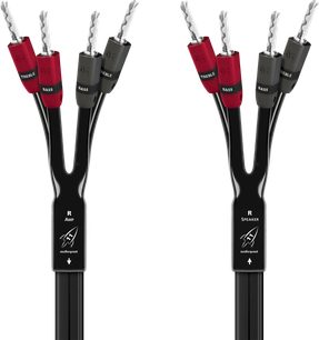 Reproduktorový kabel AudioQuest Rocket 11 SBA 2×2,5 m, dvojitý Y výstup s banánkovými konektory červené a černé barvy AMP/SPEAKER