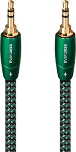 Analogt lydkabel Audioquest Evergreen Jack/Jack 5 m grønt, forfra set med to lige 3,5 mm guldplaterede stik, grønne metalhylstre med indskriften Evergreen og fletning i sort og grøn