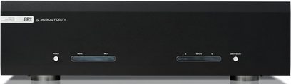 Højttalerforstærker med høj lydkvalitet Musical Fidelity M6s PRX sort med rektangulær front, knapper og lysindikatorer