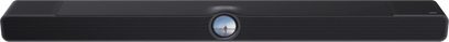 Soundbar WiiM Bar nera vista frontale, formato allungato con altoparlante centrale circolare illuminato di blu