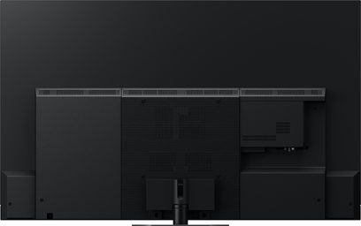 Panasonic TV-65Z90AEG højdefinitionsfjernsyn, bagside, sort overflade, ventilationsgitre, synlige tilslutninger