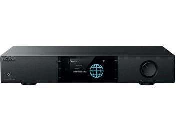 Kenwood KR-W9000S-B svart integrert stereoforsterker med SmartRadio-fargeskjerm og stor dreieknapp på fronten