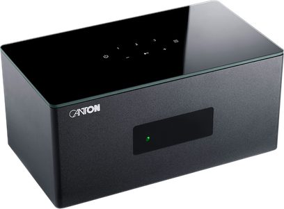 Multiroom-förstärkare Canton Smart Amp 5.1 S2 svart, rektanguligt hölje med touchkänsligt glas på ovansidan och grön indikatorlampa på fronten