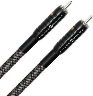 To 1 meter sorte Wireworld Silver Eclipse 8 RCA-kabler med grå flettet kappe, sølvbelagte stik