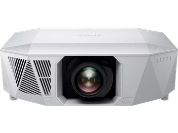 Vidéoprojecteur Epson EH-QL7000 blanc, vue de face, lentille centrale, grilles d'aération à gauche, boutons à droite
