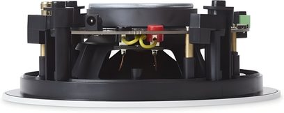 Einbaudeckenlautsprecher ArtSound FL502BT in Seitenansicht, rundes schwarzes Chassis mit roten und grünen Anschlussklemmen