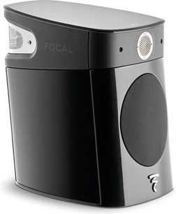 Focal Sopra N°1 Regal-Lautsprecher in schwarzem Hochglanz, Dreiviertelansicht, glatte Oberfläche, Metallgitter, Logo unten