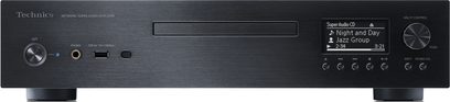 Lector CD Technics SL-G700M2 negru, vedere frontală, afișaj LCD, butoane și rotiți de control, port USB în față