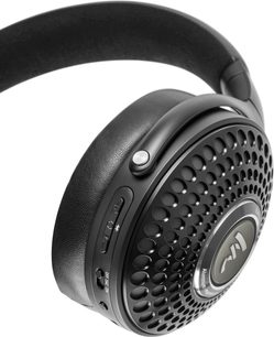 Căști hifi fără fir Bluetooth Focal Bathys deep black, vedere laterală, perniță circulară, bandă de susținere căptușită, butoane de control