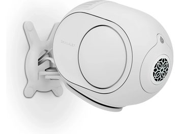 DEVIALET GECKO - Phantom II vit högtalareställ - frontvy, slät vit plastkonstruktion med rundad form och svart galler