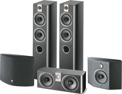 Pakke med 5.0 hjemmebiografsæt fra Focal Pack Chorus 714 SR i sort, 2 højttalere, 1 center, 2 surround