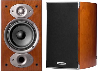 Polk Audio RTi A1 bogreolshøjttaler, mahognitræ, sort front, 2 højttalere, hvidt logo