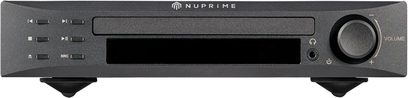 CD přehrávač Nuprime CDP-9 černý, přední panel s displejem, tlačítky, audio vstupy a výstupem na sluchátka, pohled zepředu