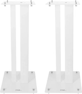 Enova HIFI MAJESTY 60 WH, to hvide højttalerstativer, set forfra, rektangulær struktur, kvadratisk base, metalbeslag
