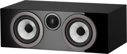 Центральна акустична колонка Bowers & Wilkins HTM72 S3, чорний лак, із двома світло-сірими динаміками та центральним твітером