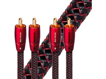 Analoges RCA-Audiokabel Audioquest Red River RCA 1m, rote Metallstecker mit vergoldeten Enden, schwarz-rot geflochtenes Kabelmantel