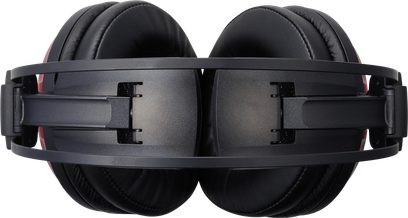Audio-Technica ATH-A1000Z lukkede over-ear høretelefoner i sort antracit med rød metallisk kant, aluminiumskal med glimmer-effekt, tykke sorte kunstlæder-ørepuder og dobbelt metalbøjle, set forfra