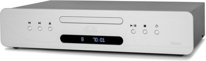 Visokokakovostni CD predvajalnik Atoll Electronique DR100 Evolution srebrn, pogled od spredaj, srebrna sprednja plošča, osrednji digitalni zaslon