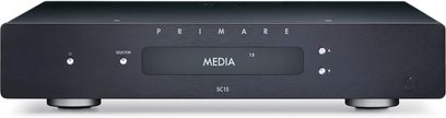 Primare SC15 Prisma tinklo garso grotuvas, juodas, aliuminio priekinis skydelis, mėlynas ekranas, chromuoti mygtukai