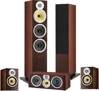 Bowers & Wilkins CM9 gulvhøjttalersæt i wengétræ, mørkt lakeret træ, sølvfarvede højttalere, rent moderne design