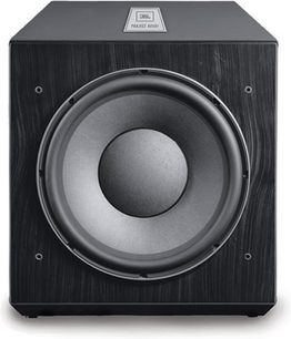 JBL Array 1500 sort baskabin, frontvisning, central rund højttaler i mørkt træhus med kubisk form