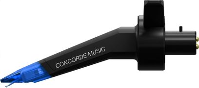 DJ-pladespillercelle Ortofon Concorde Music Blue, set fra højre side, sort krop, blå translucent nål